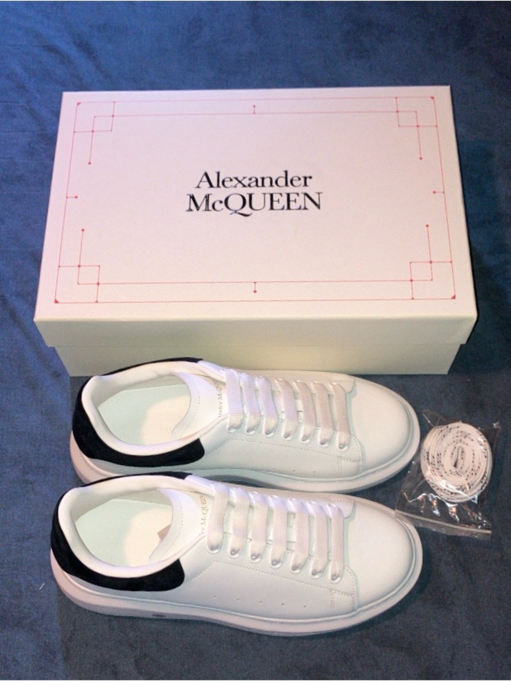 Alexander McQueen White Leather Sneakers with Black Heel Tab - Picture 2 of 5